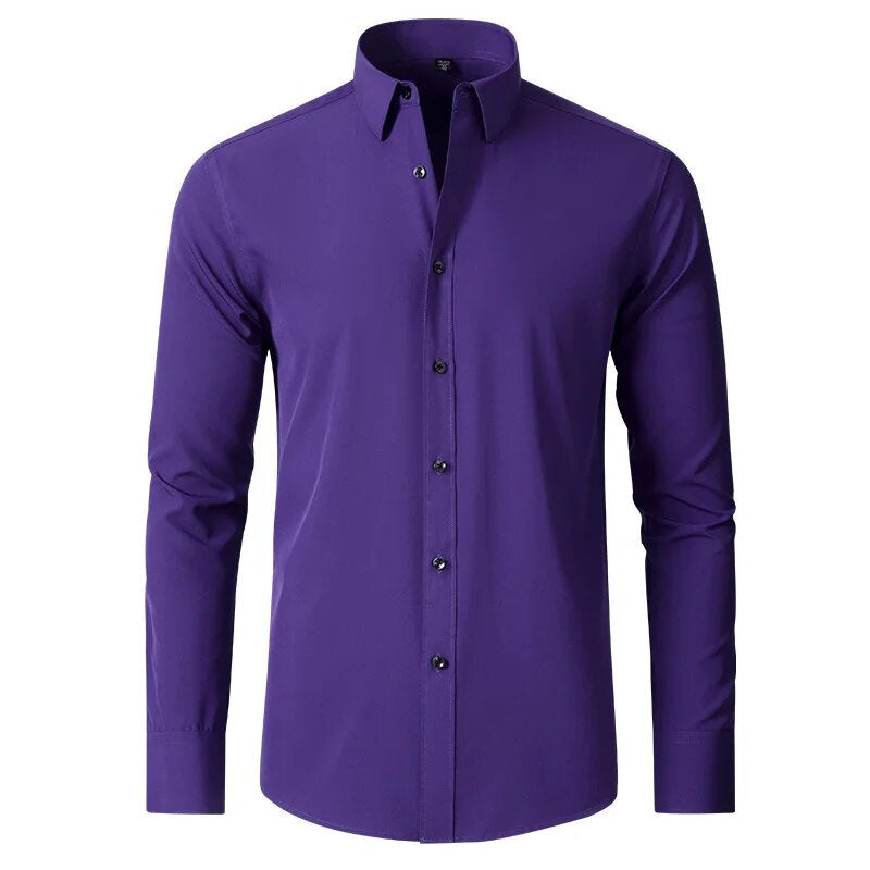 Men's Long Sleeve Formal Shirt, Flexible Fit Smart Button-Up Dress Shirt for Events 8