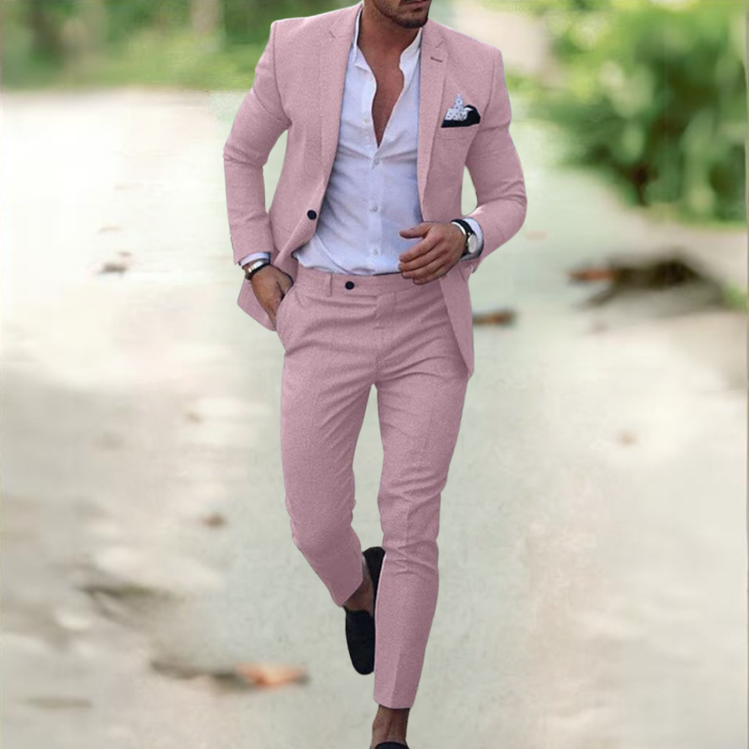 Men's 2 Piece Tailored Suit, Classic Slim Fit Blazer & Trousers Set for Weddings & Business 7