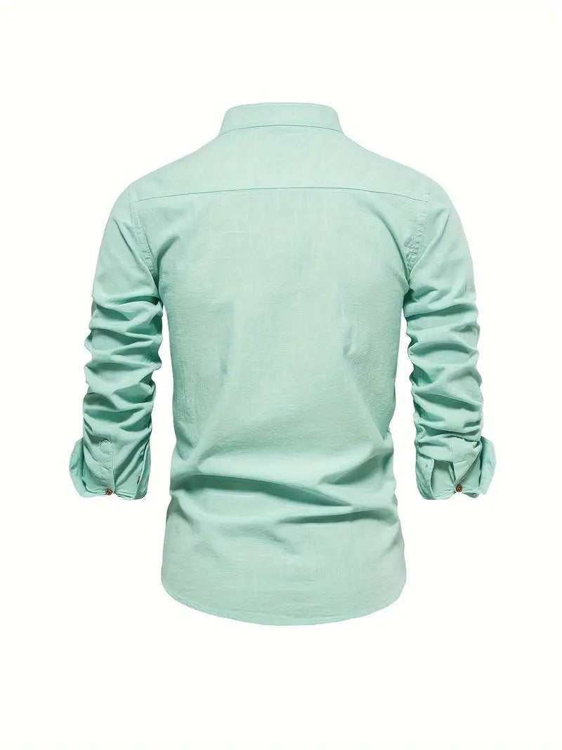 Men's Casual Shirt, Long Sleeve Button-Up Slim Fit Smart Casual Everyday Cotton Shirt 4