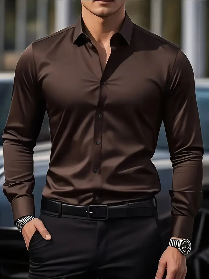 Men's Long Sleeve Button-Up Shirt, Smart Casual Tailored Cotton Shirt for Work & Events 5