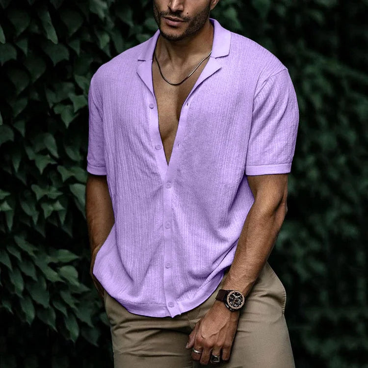 Men's Short Sleeve Summer Shirt, Relaxed Fit Casual Button-Up Holiday Shirt for Everyday Wear 5