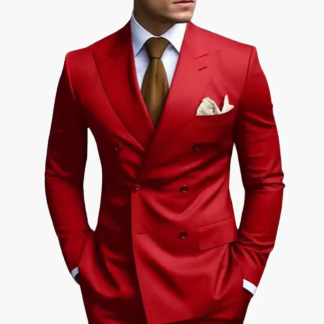Men's 2 Piece Double-Breasted Suit, Slim Fit Tailored Blazer & Trousers Set for Formal 21
