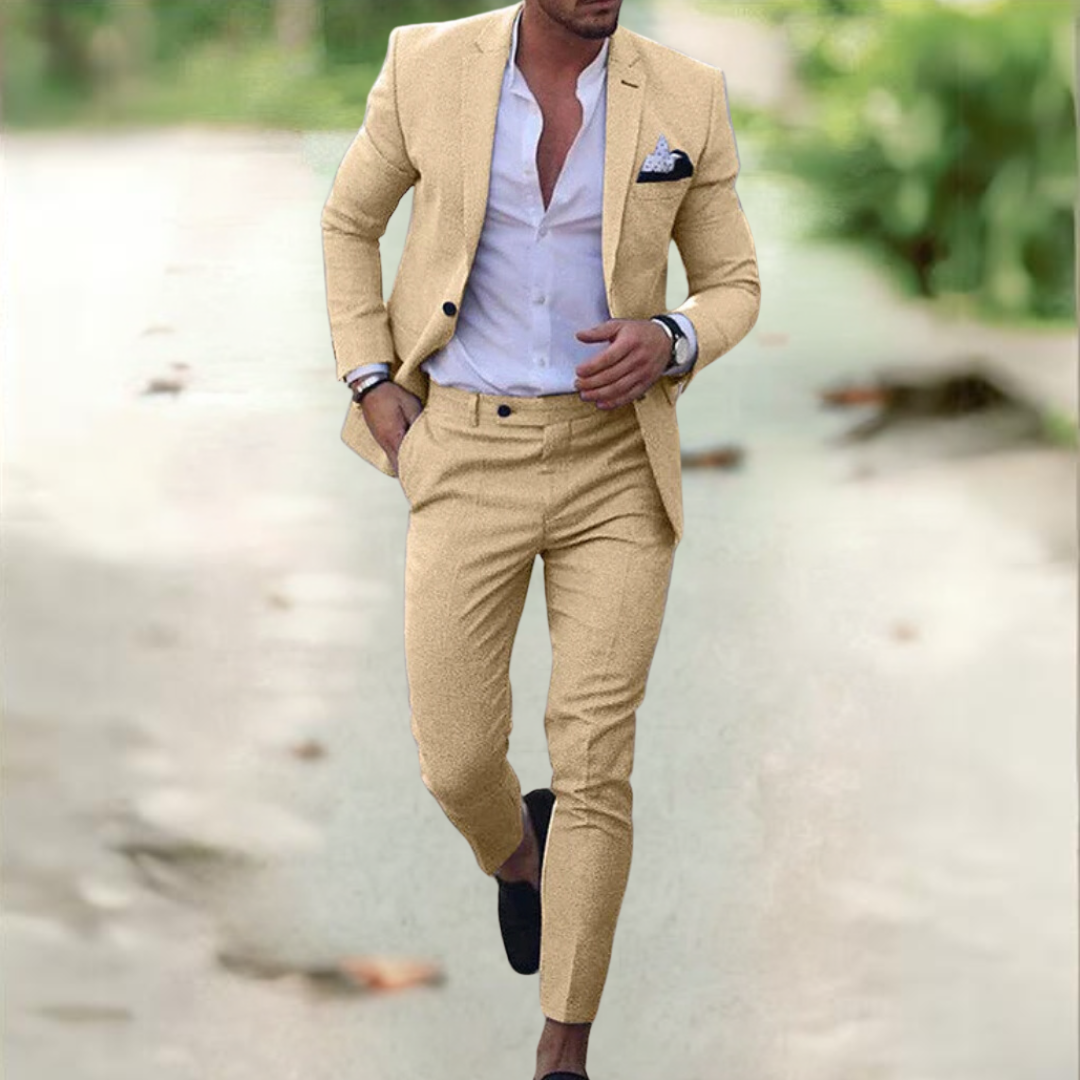 Men's 2 Piece Tailored Suit, Classic Slim Fit Blazer & Trousers Set for Weddings & Business 6