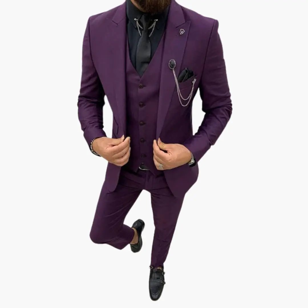 Men's Wedding Suit, Slim Fit Notch Lapel Blazer Waistcoat & Trousers Set for Formal Occasions 10