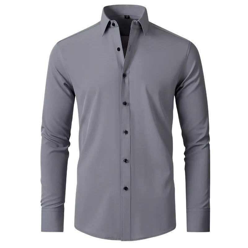 Men's Long Sleeve Formal Shirt, Flexible Fit Smart Button-Up Dress Shirt for Events 9