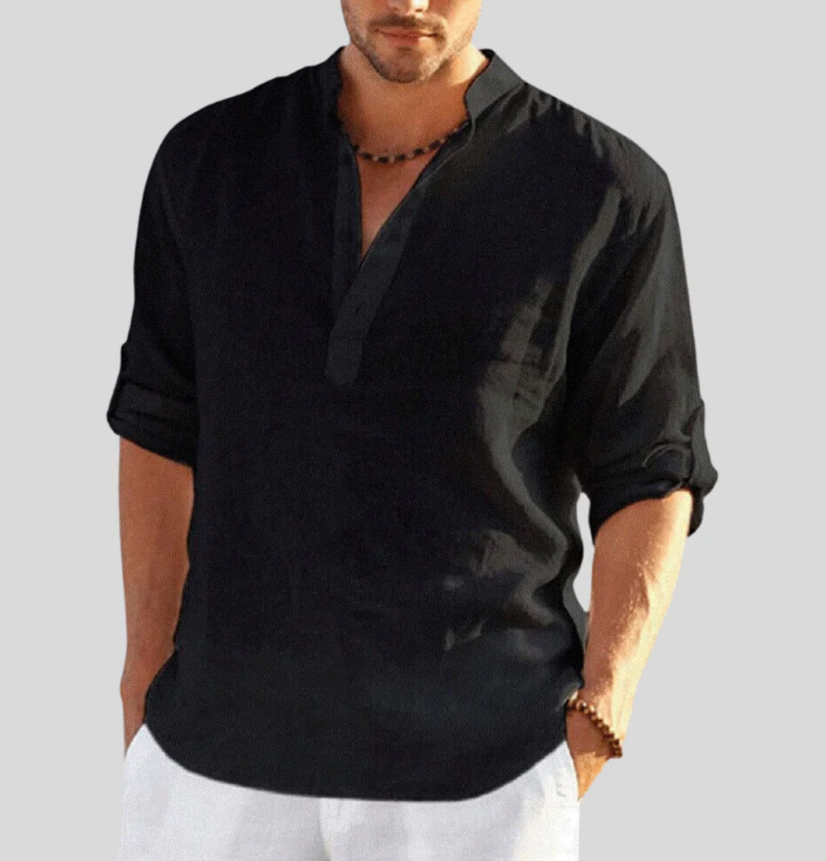 Men's Open Collar Shirt, Long Sleeve Casual Relaxed Fit Summer Shirt for Everyday 5