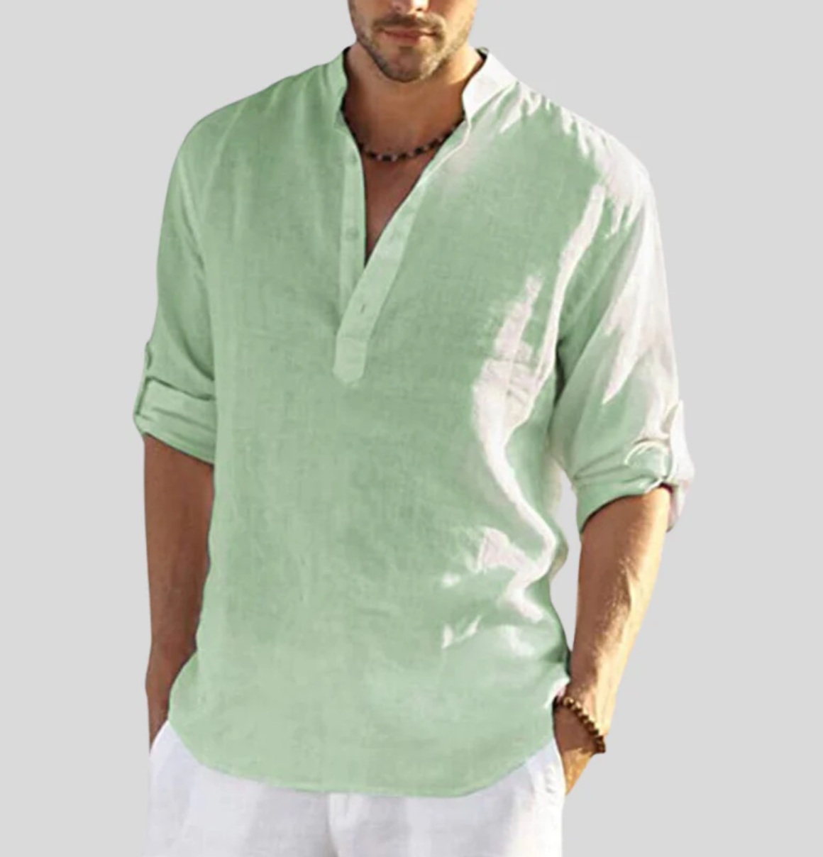 Men's Open Collar Shirt, Long Sleeve Casual Relaxed Fit Summer Shirt for Everyday 7