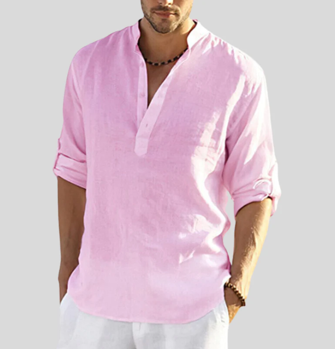 Men's Open Collar Shirt, Long Sleeve Casual Relaxed Fit Summer Shirt for Everyday 8