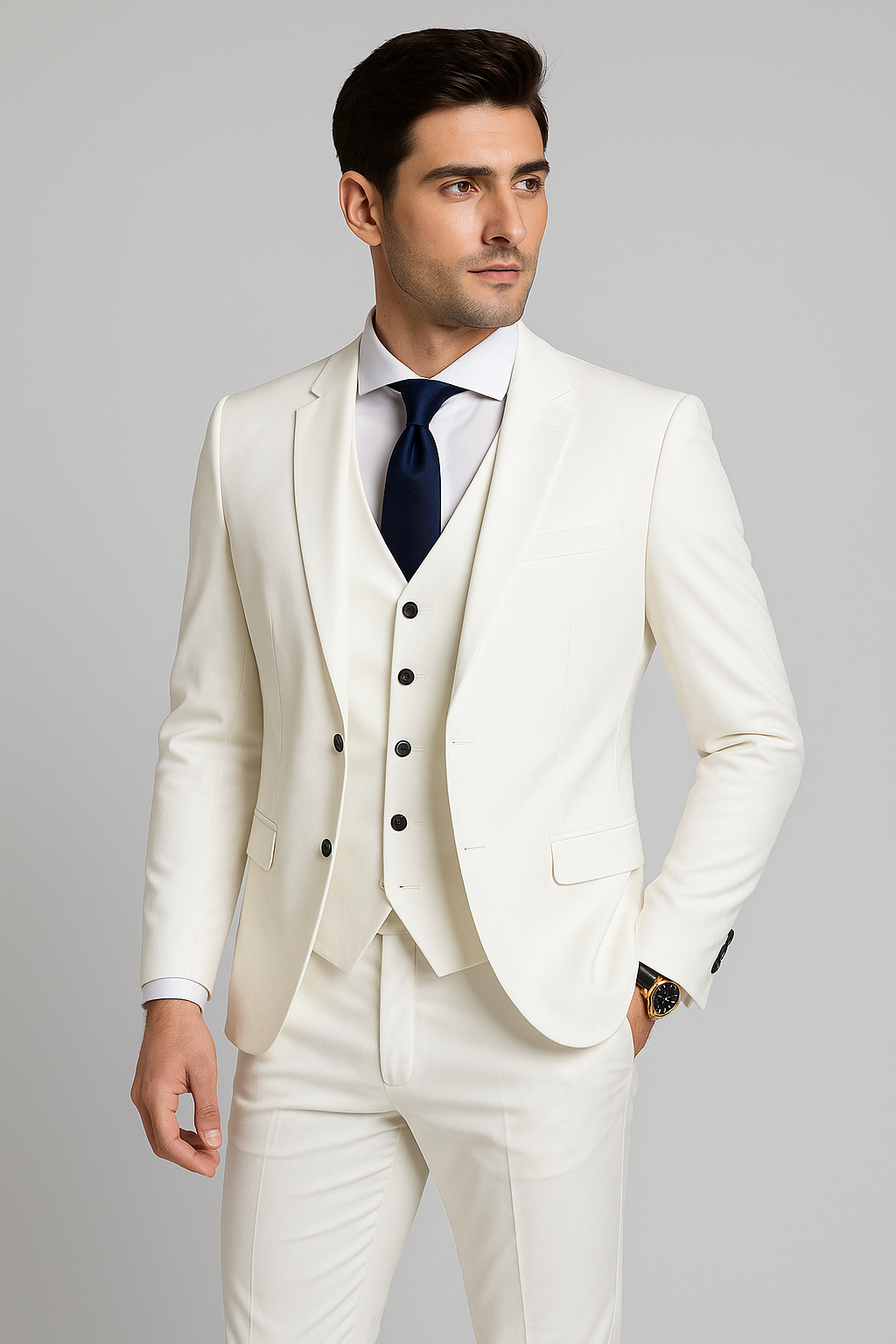 Men's 3 Piece Formal Suit, Slim Fit Tailored Blazer Waistcoat & Trousers Set for Business Events 7