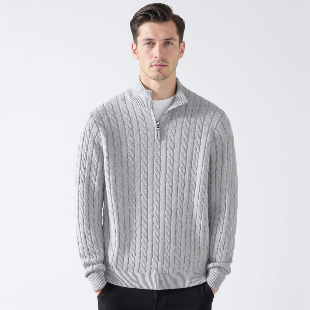 Cable-Knit Half-Zip Sweater