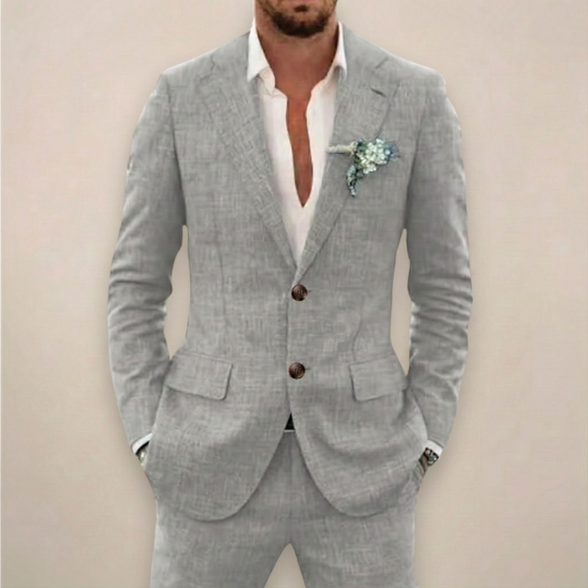 Men's 2 Piece Spring Suit Set, Slim Fit Notch Lapel Blazer & Trousers for Weddings & Events 2