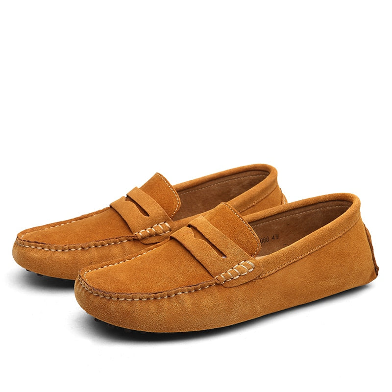 Men's Suede Loafers, Slip-On Smart Casual Dress Shoes with Decorative Stitching 8