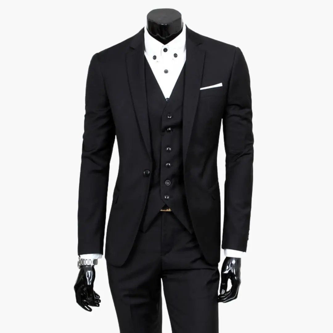 Men's 3 Piece Wedding Suit, Slim Fit Tailored Blazer, Waistcoat & Trousers Set for Formal 3