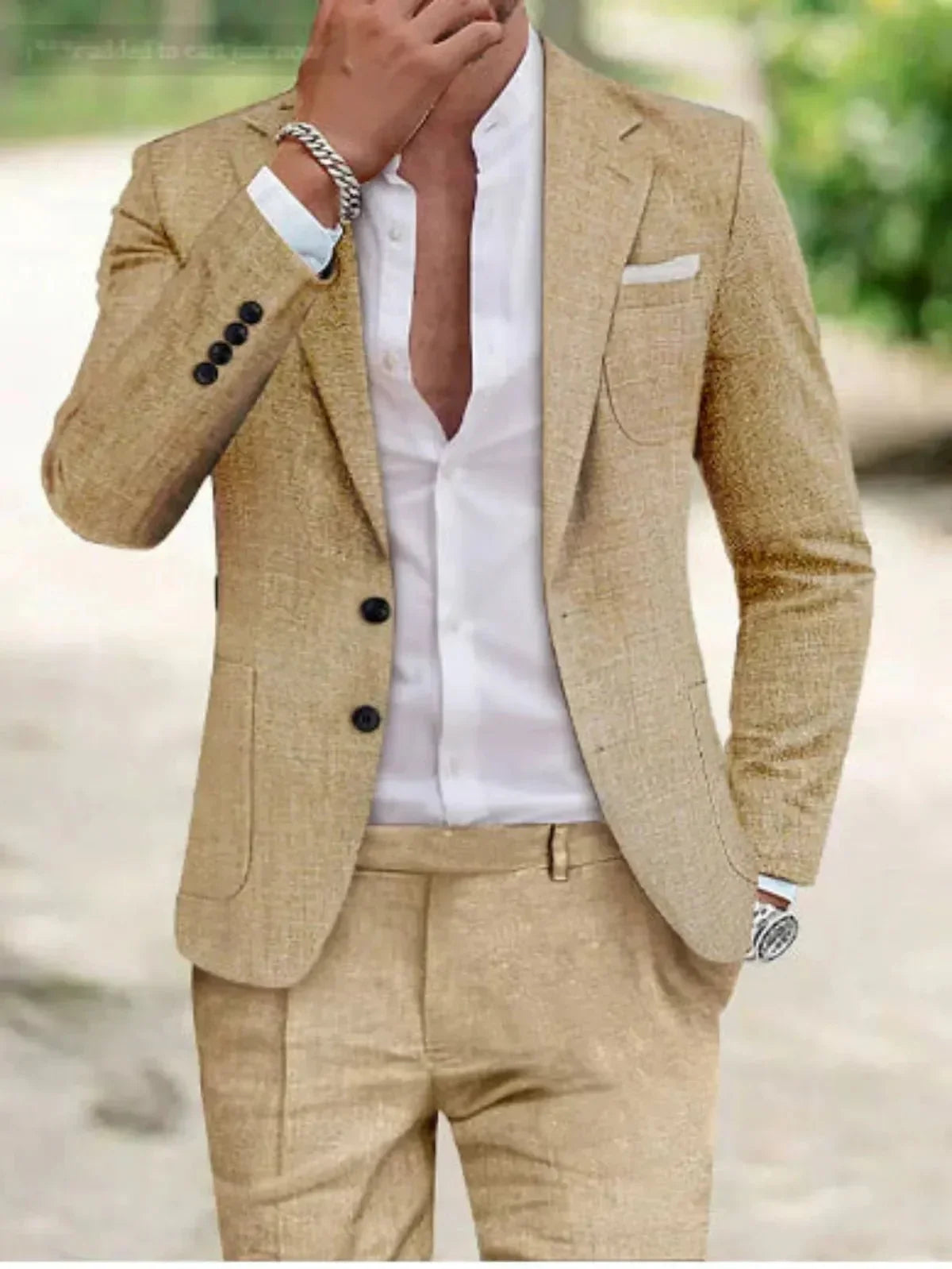 Men's Classic Fit Wedding Suit, 2 Piece Two-Button Formal Blazer & Trousers Set for Events 3