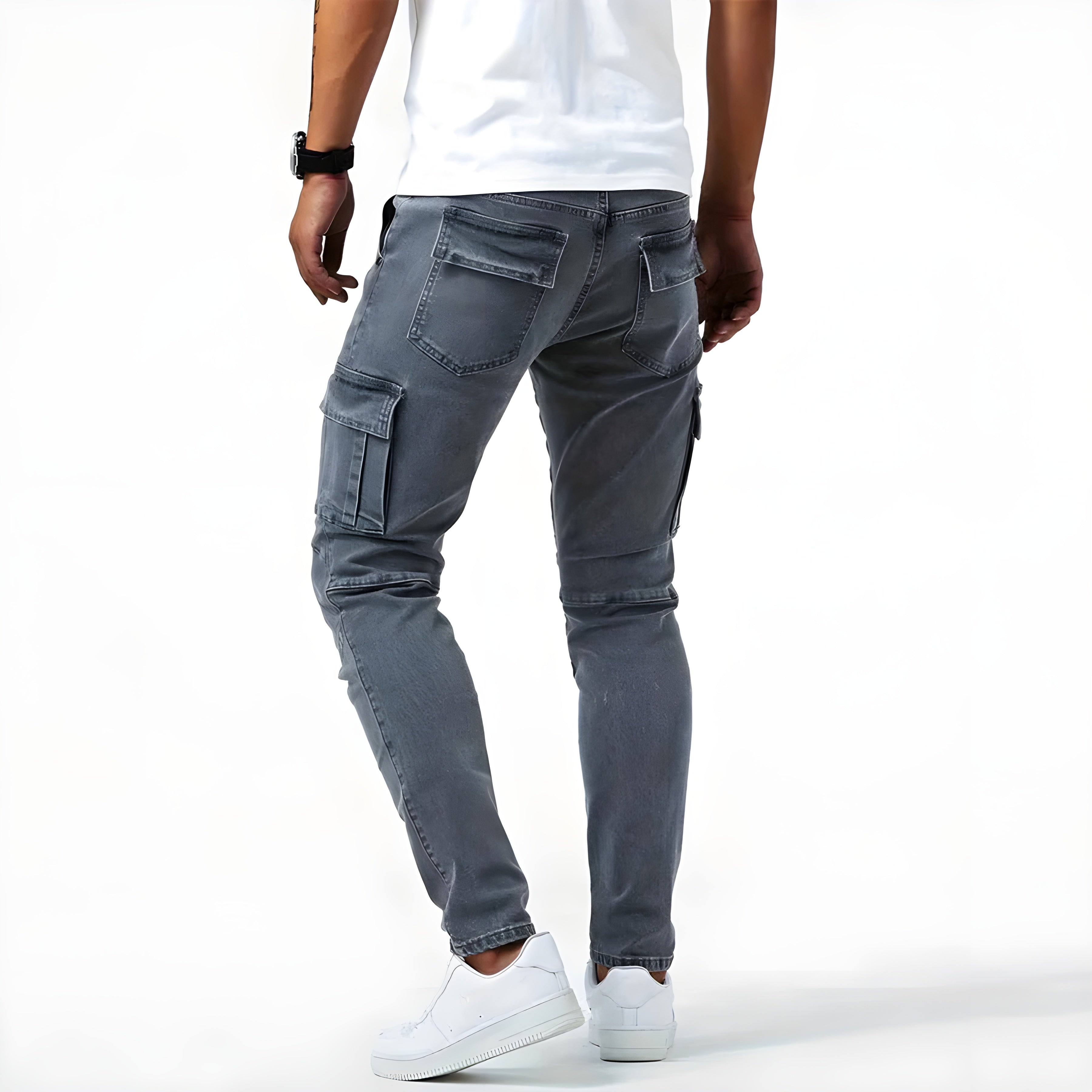 Men's Slim Fit Cargo Trousers, Multi-Pocket Tapered Casual Utility Combat Pants 4