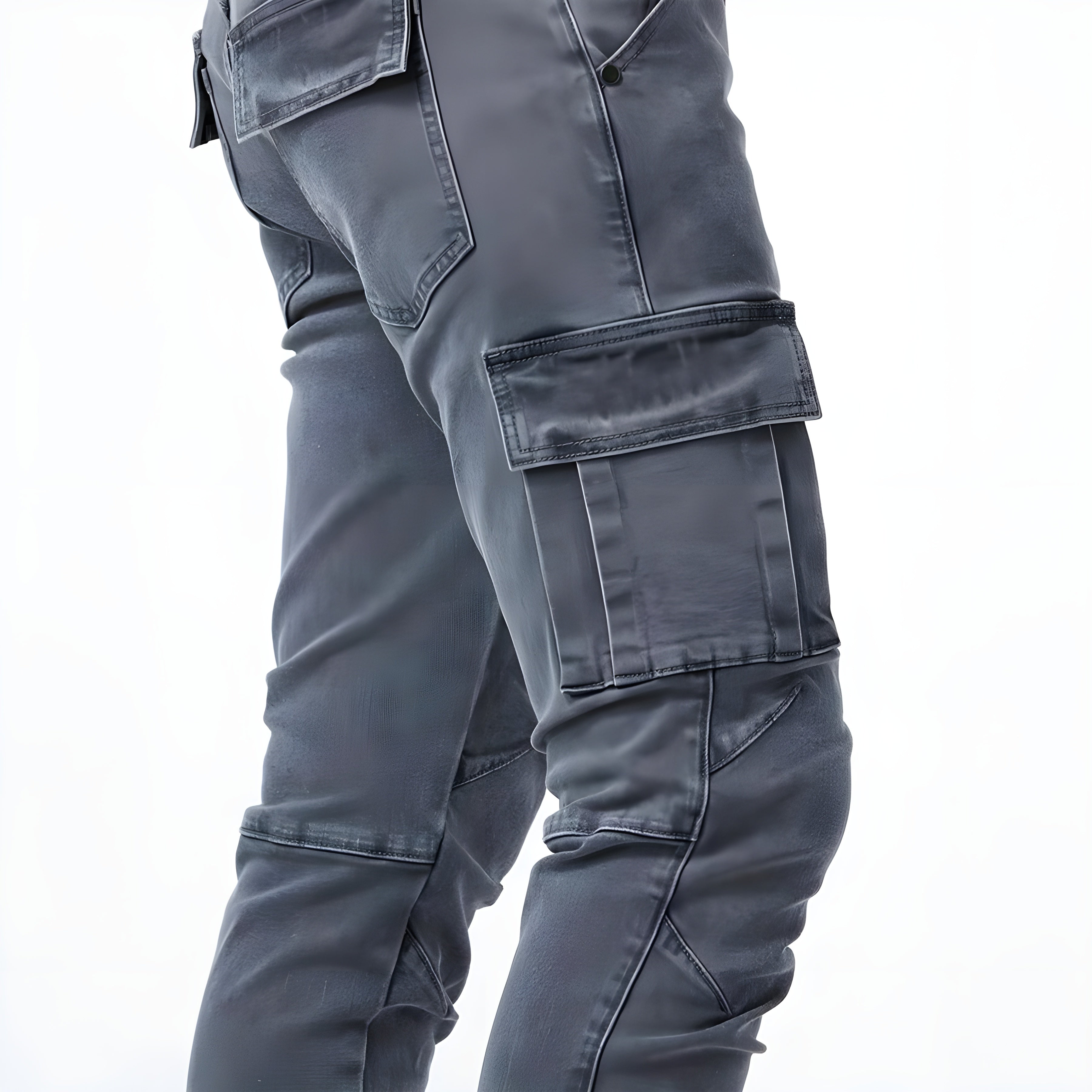 Men's Slim Fit Cargo Trousers, Multi-Pocket Tapered Casual Utility Combat Pants 5