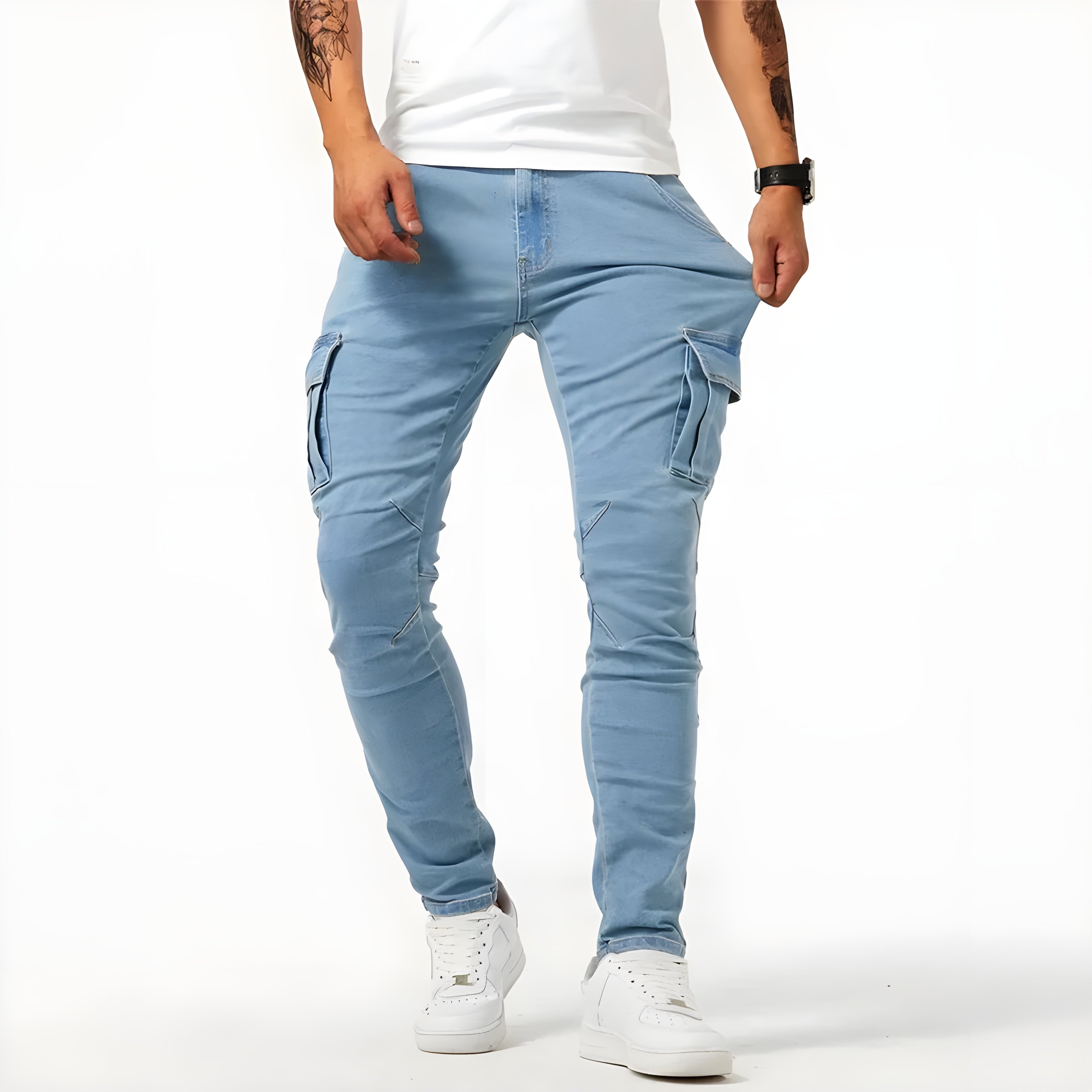 Men's Slim Fit Cargo Trousers, Multi-Pocket Tapered Casual Utility Combat Pants 6