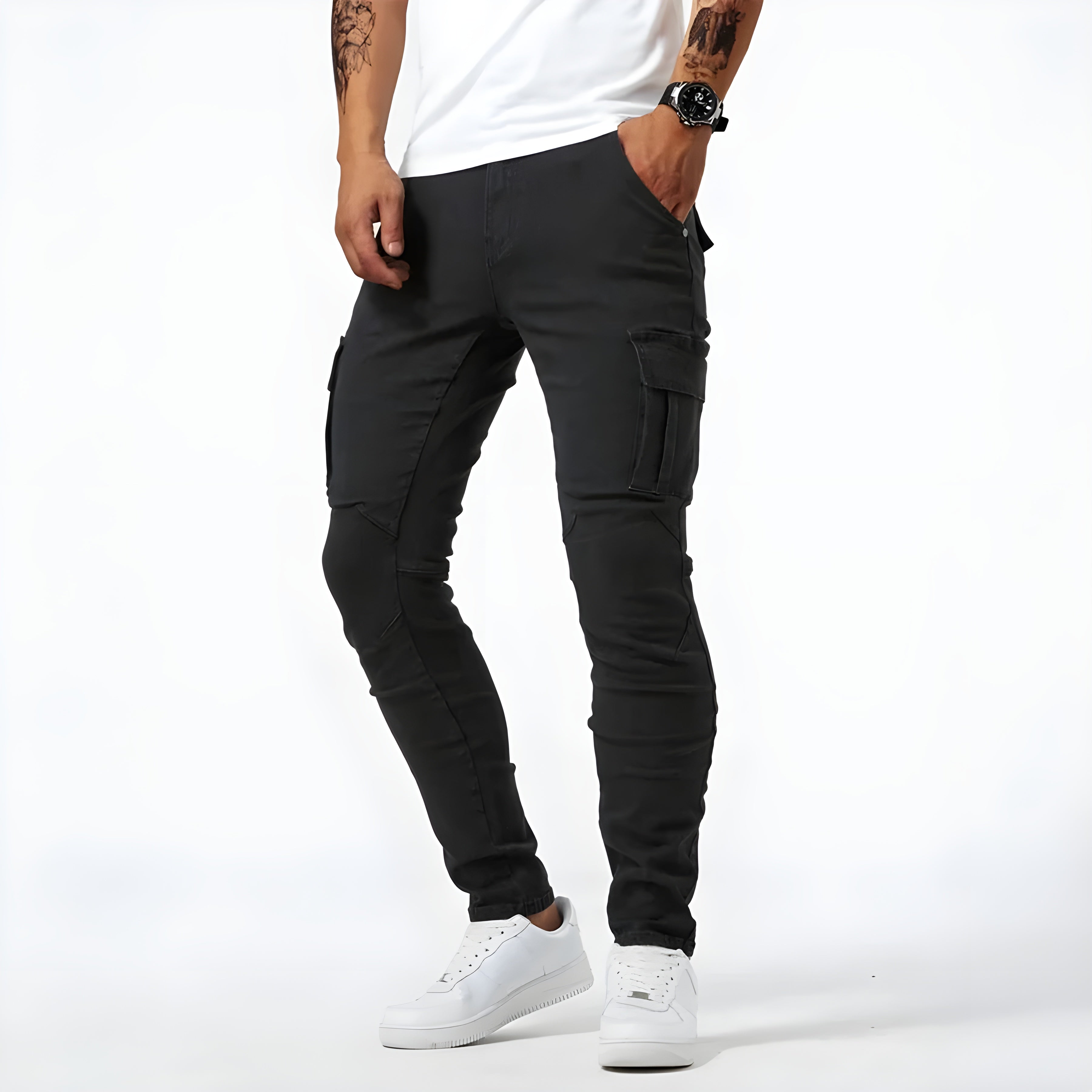 Men's Slim Fit Cargo Trousers, Multi-Pocket Tapered Casual Utility Combat Pants 1