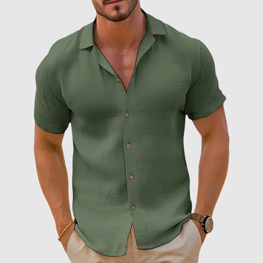 Men's Linen Shirt, Short Sleeve Lightweight Breathable Summer Casual Button-Up Beach Shirt 5