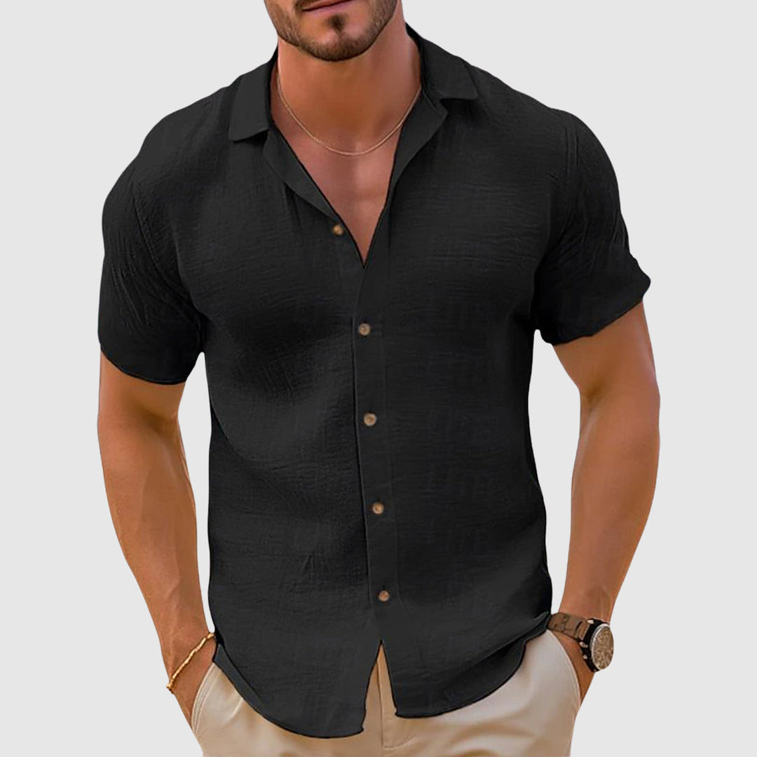 Men's Linen Shirt, Short Sleeve Lightweight Breathable Summer Casual Button-Up Beach Shirt 2