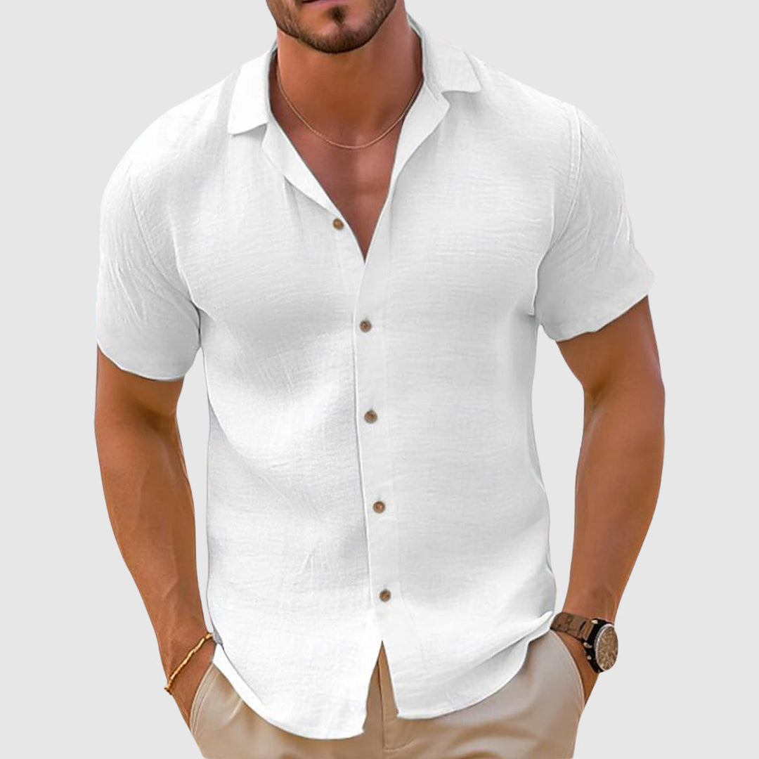 Men's Linen Shirt, Short Sleeve Lightweight Breathable Summer Casual Button-Up Beach Shirt 3