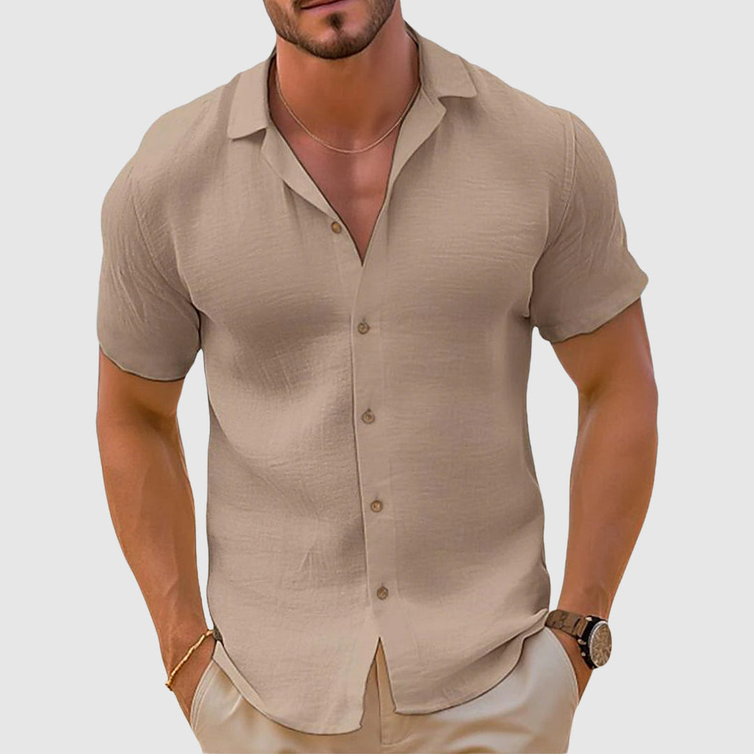 Men's Linen Shirt, Short Sleeve Lightweight Breathable Summer Casual Button-Up Beach Shirt 1