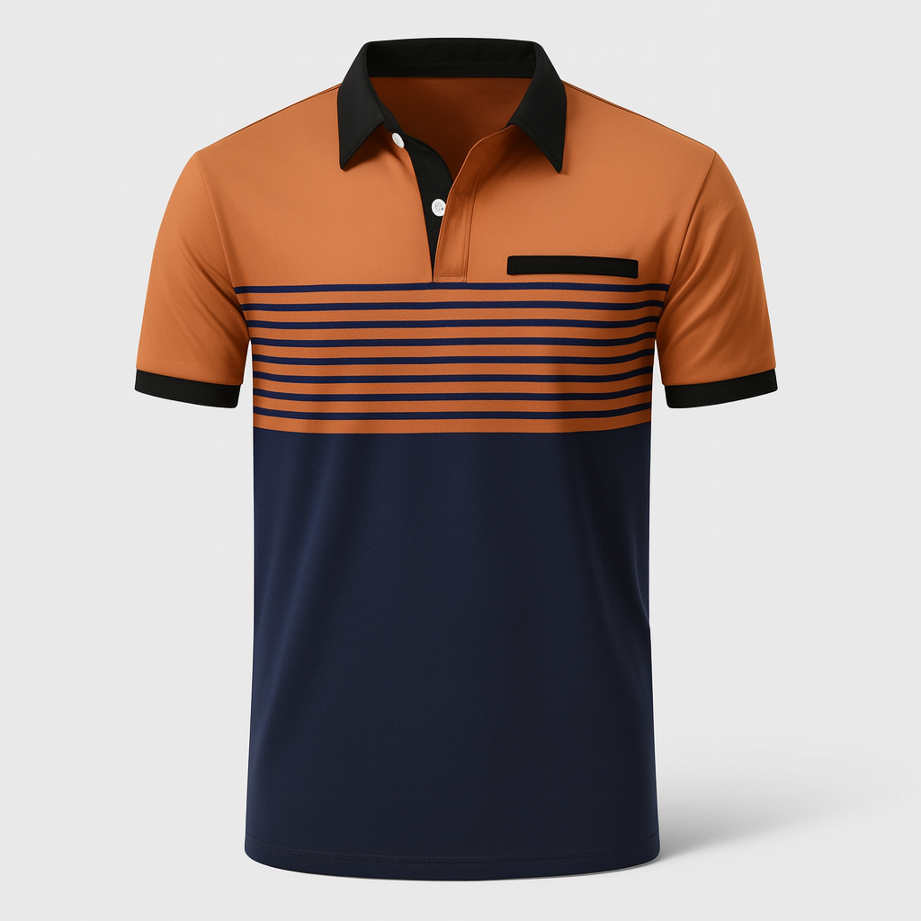 Men's Striped Polo Shirt, Short Sleeve Lightweight Summer Cotton Polo for Casual Wear 14