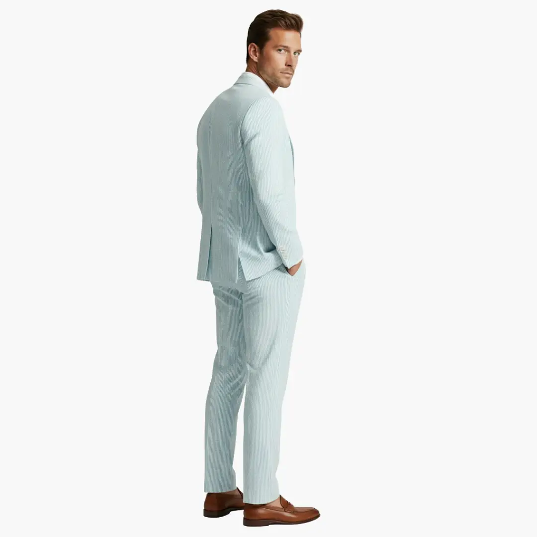 Men's Pinstripe Summer Suit, 2 Piece Slim Fit Blazer & Trousers Set for Smart Casual Events 3
