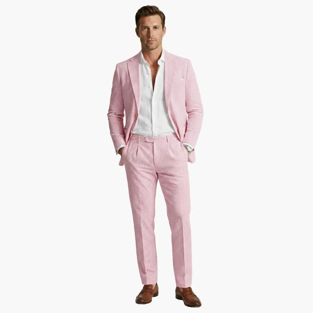 Men's Pinstripe Summer Suit, 2 Piece Slim Fit Blazer & Trousers Set for Smart Casual Events 5