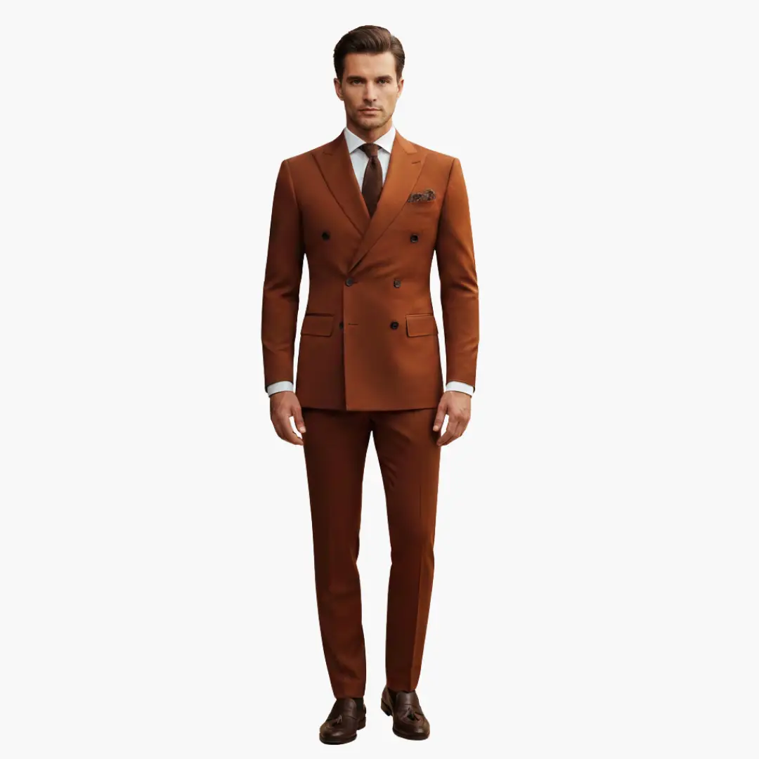 Men's 2 Piece Double-Breasted Suit, Slim Fit Tailored Blazer & Trousers Set for Formal 2