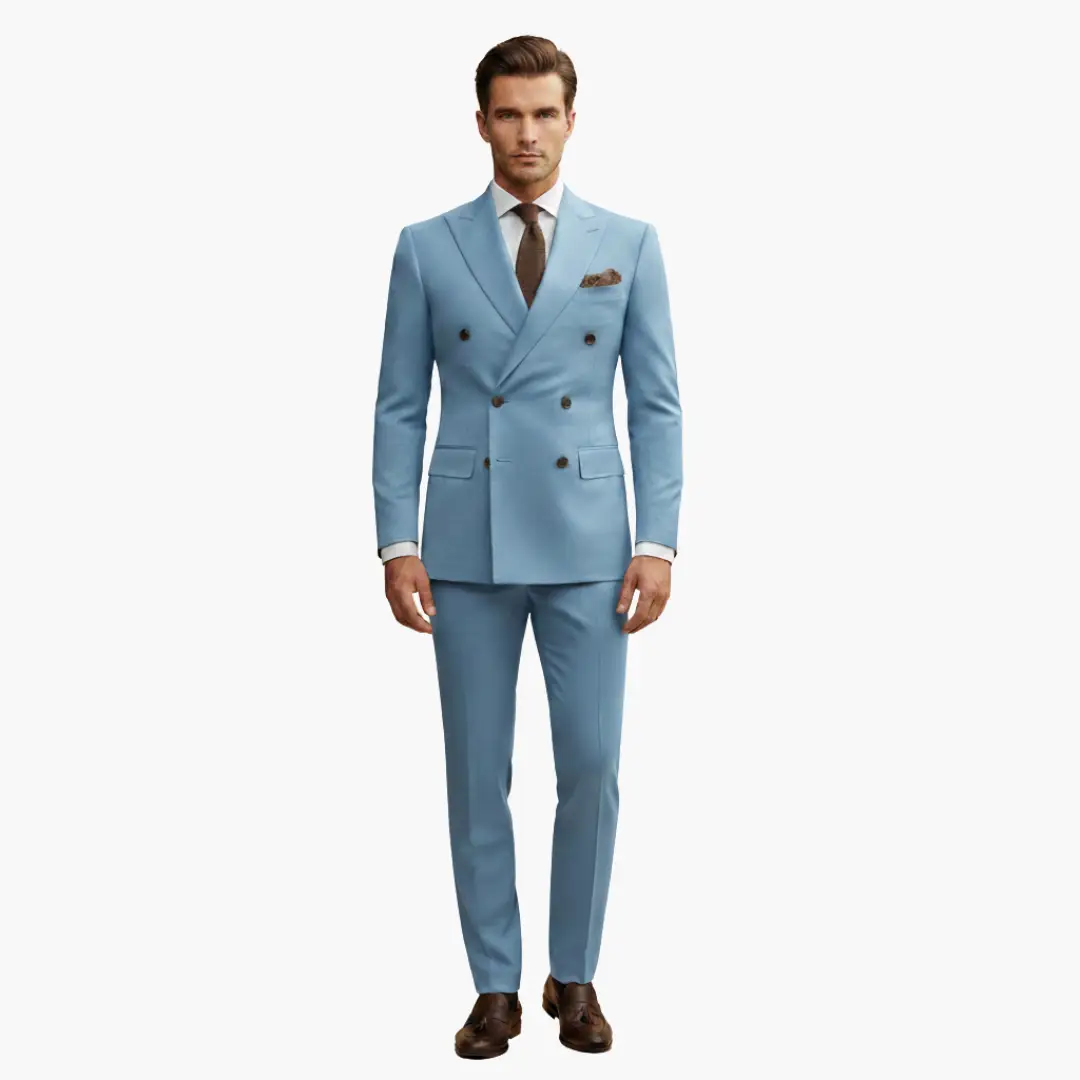 Men's 2 Piece Double-Breasted Suit, Slim Fit Tailored Blazer & Trousers Set for Formal 10
