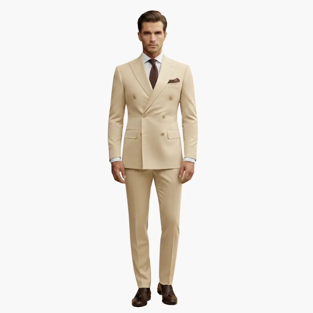 Men's 2 Piece Double-Breasted Suit, Slim Fit Tailored Blazer & Trousers Set for Formal 20