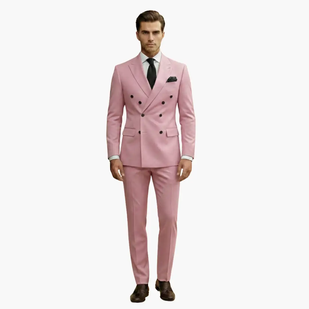 Men's 2 Piece Double-Breasted Suit, Slim Fit Tailored Blazer & Trousers Set for Formal 24