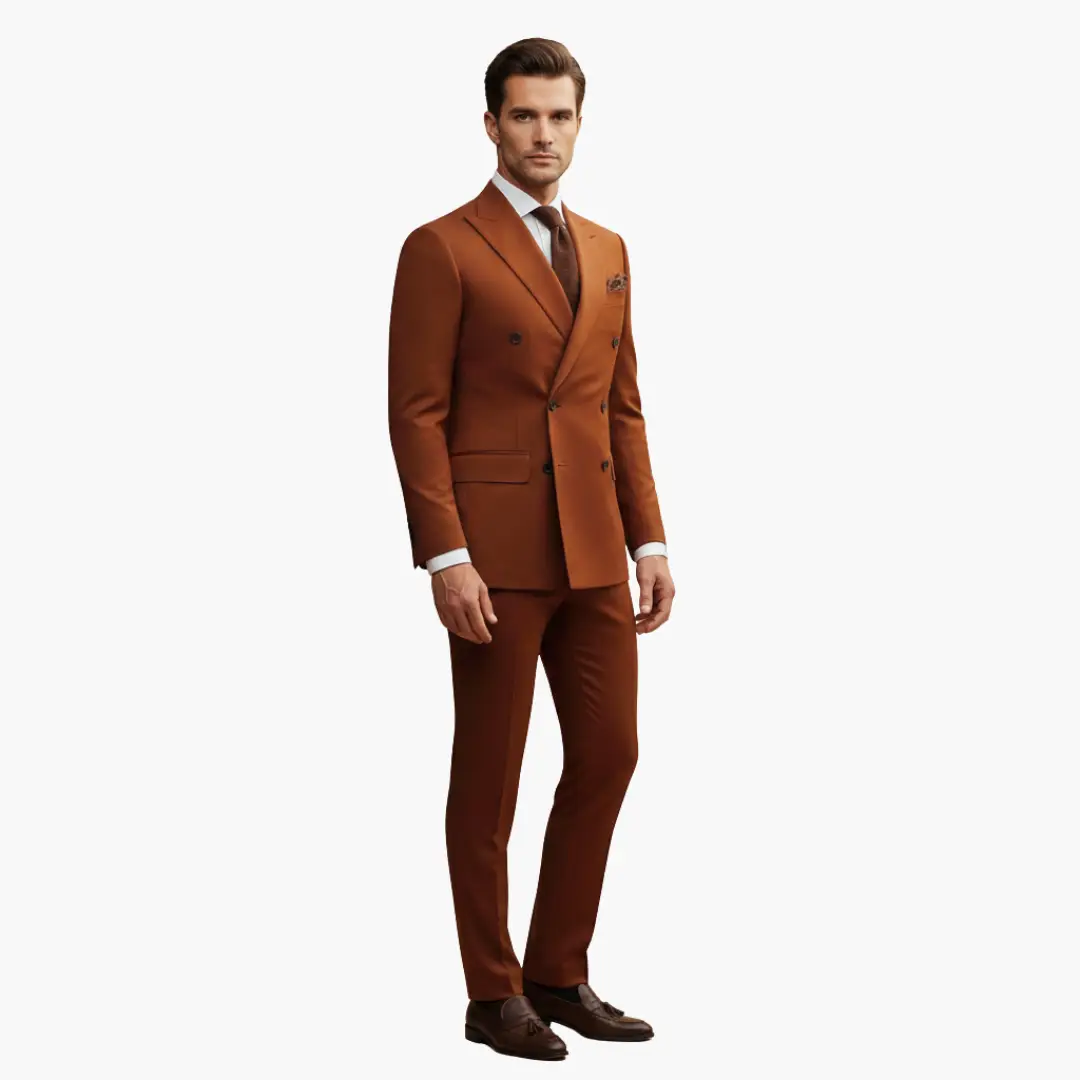 Men's 2 Piece Double-Breasted Suit, Slim Fit Tailored Blazer & Trousers Set for Formal 3