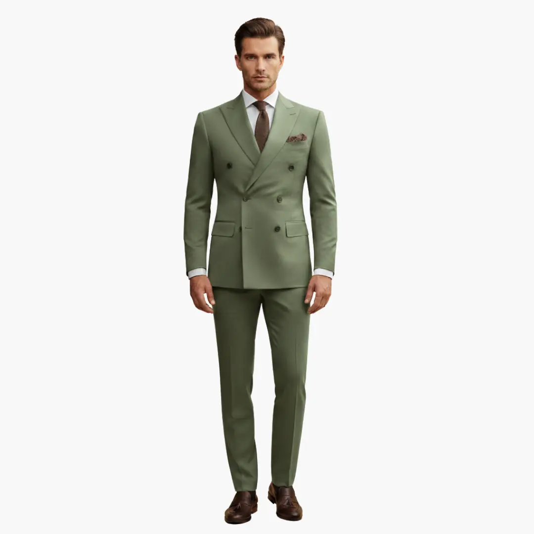 Men's 2 Piece Double-Breasted Suit, Slim Fit Tailored Blazer & Trousers Set for Formal 8