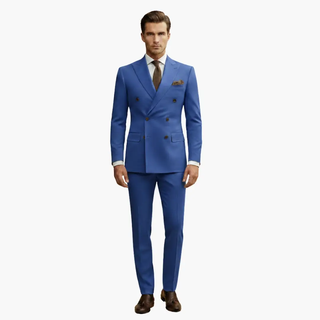 Men's 2 Piece Double-Breasted Suit, Slim Fit Tailored Blazer & Trousers Set for Formal 16
