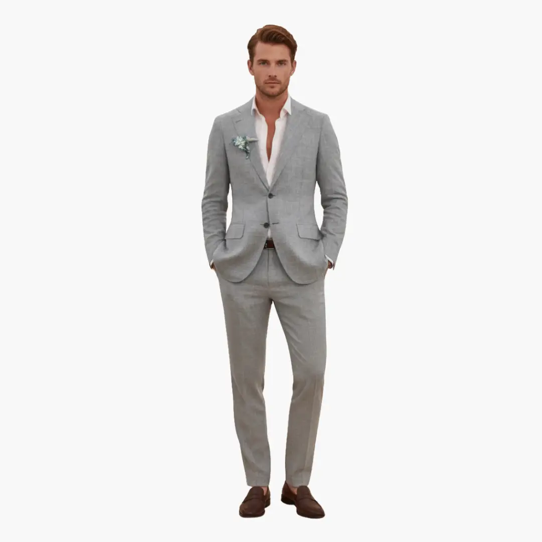 Men's Slim Fit Suit, 2 Piece Notch Lapel Blazer & Straight Trousers Set for Weddings 22