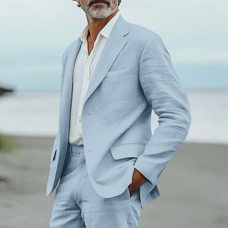 Men's Modern 3 Piece Suit, Relaxed Fit Lightweight Tailored Blazer & Trousers Summer Set 2
