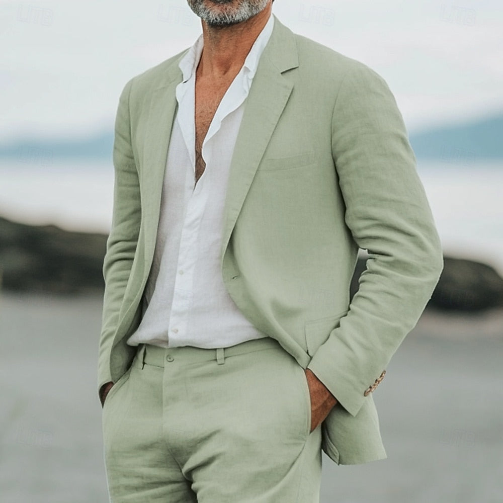 Men's Modern 3 Piece Suit, Relaxed Fit Lightweight Tailored Blazer & Trousers Summer Set 1