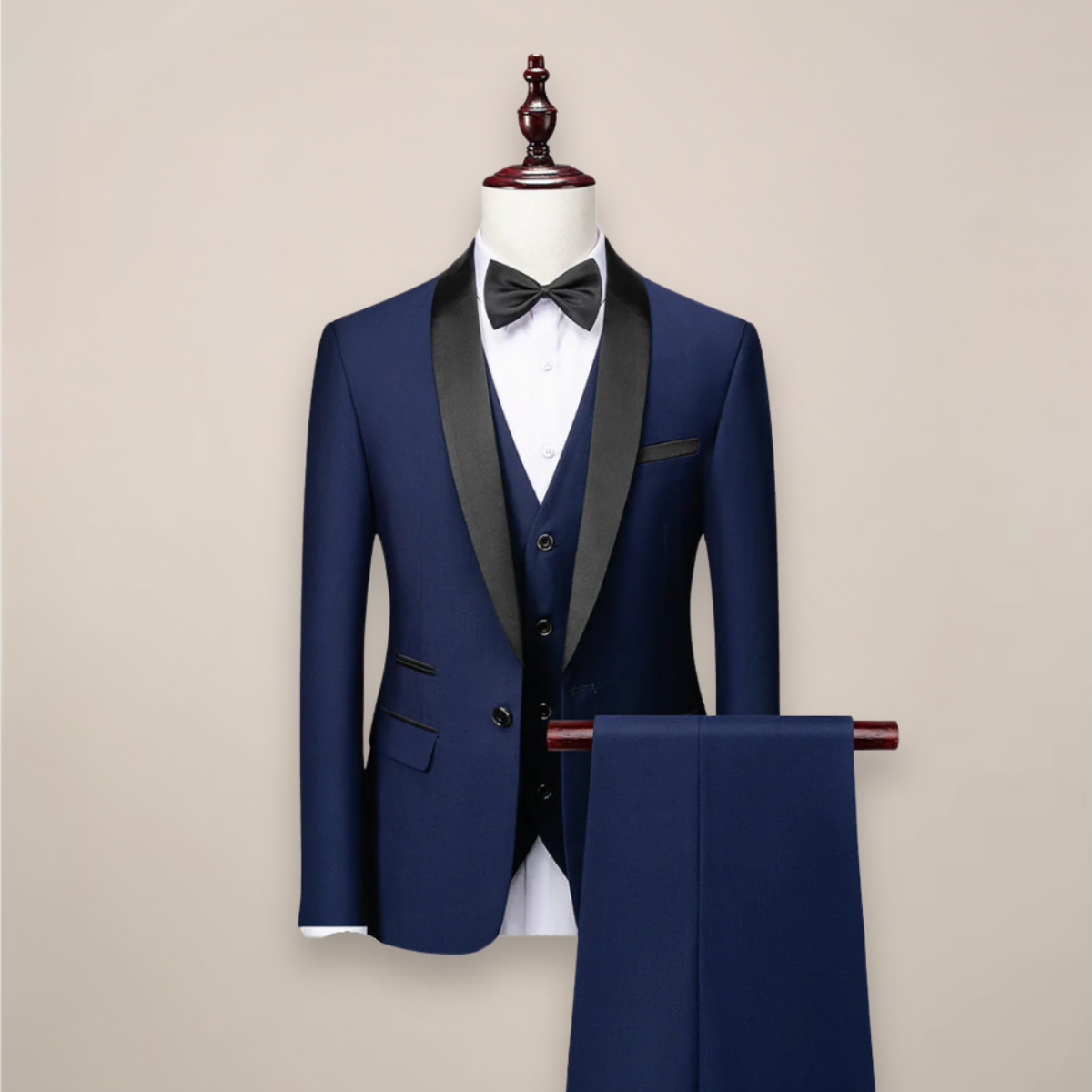 Men's 3 Piece Tuxedo Suit, Slim Fit Dinner Jacket, Waistcoat & Trousers Set for Weddings 3