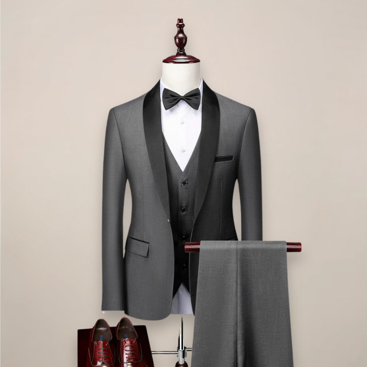 Men's 3 Piece Tuxedo Suit, Slim Fit Dinner Jacket, Waistcoat & Trousers Set for Weddings 4