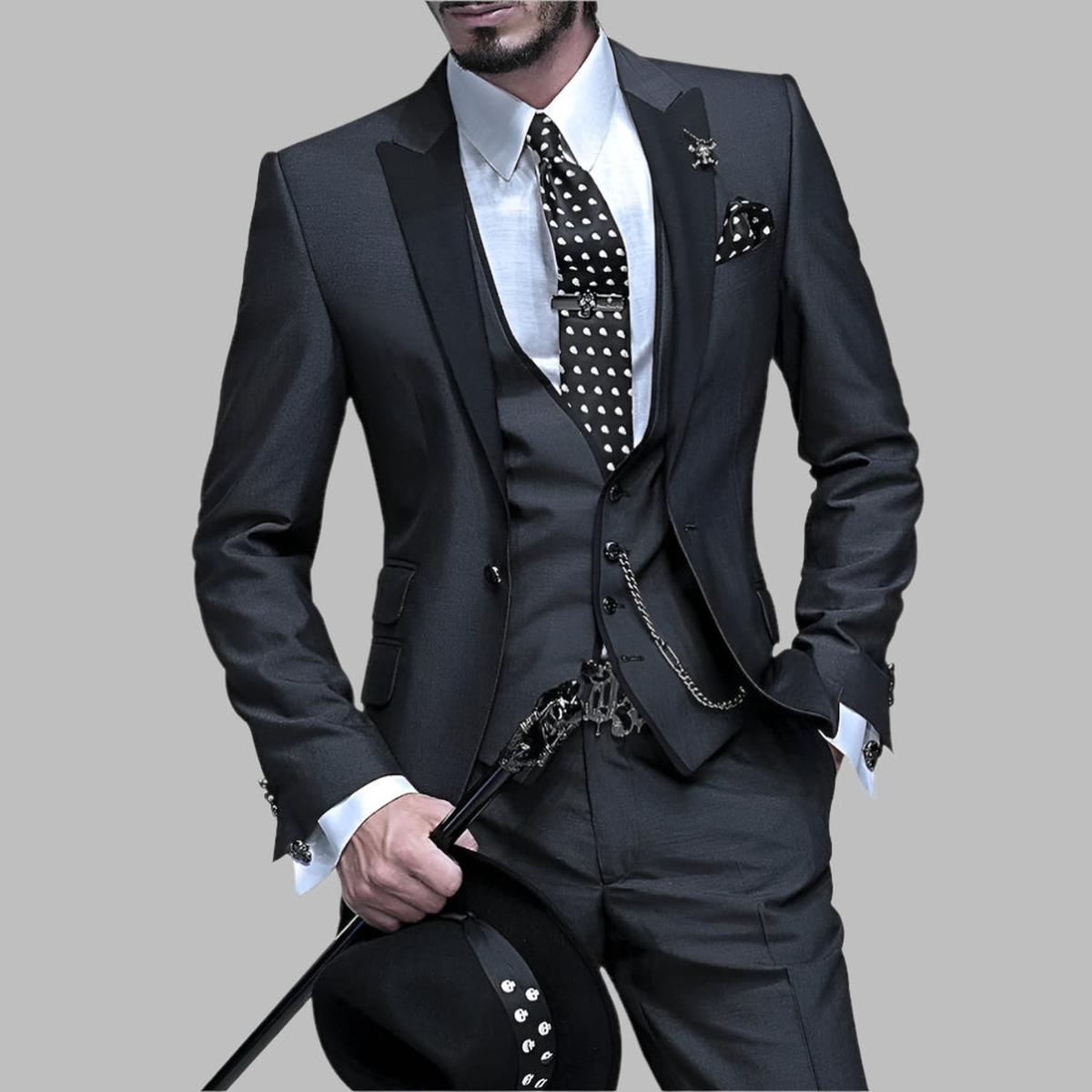 Men's 3 Piece Wedding Suit, Modern Fit Formal Blazer Waistcoat & Trousers Set 3