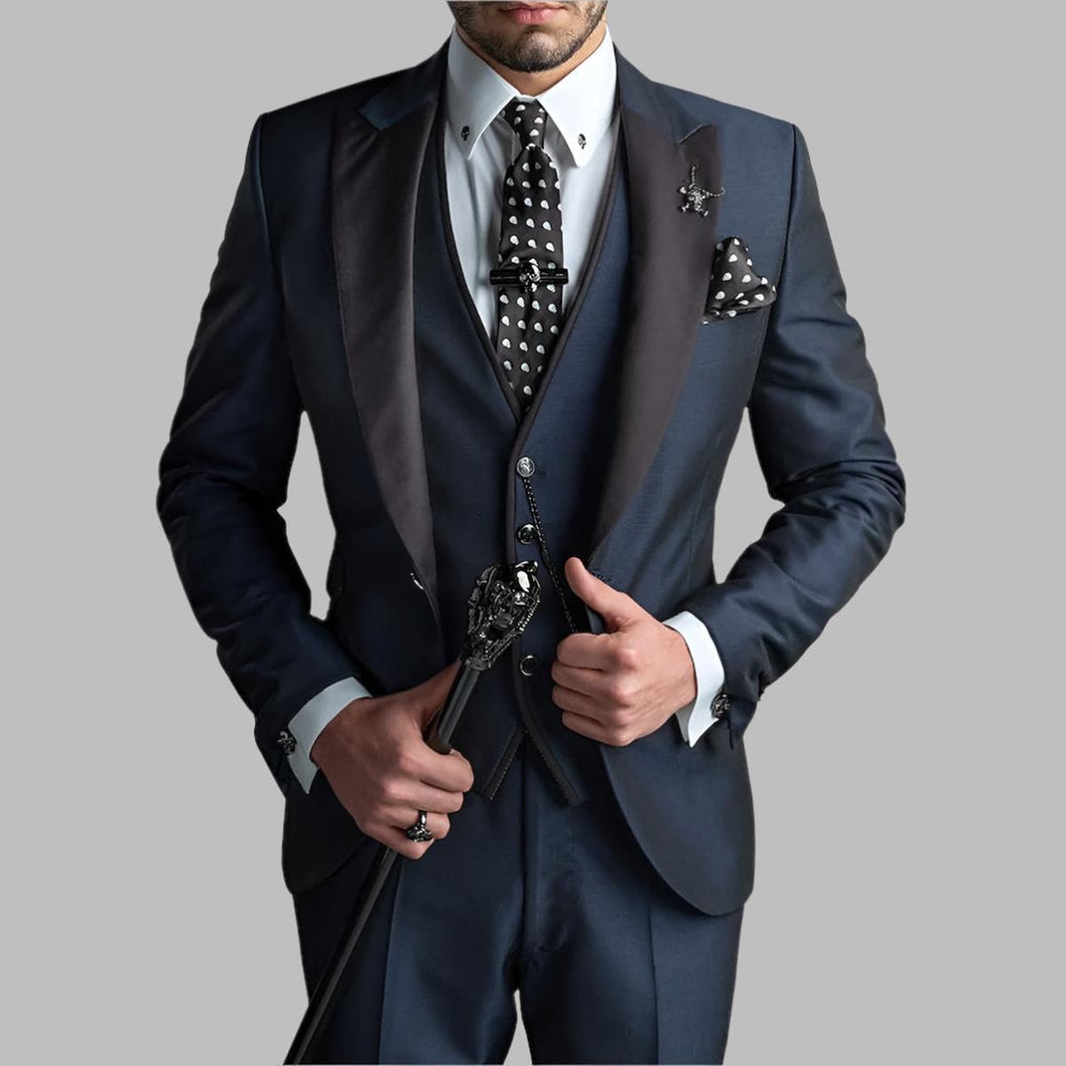 Men's 3 Piece Wedding Suit, Modern Fit Formal Blazer Waistcoat & Trousers Set 4