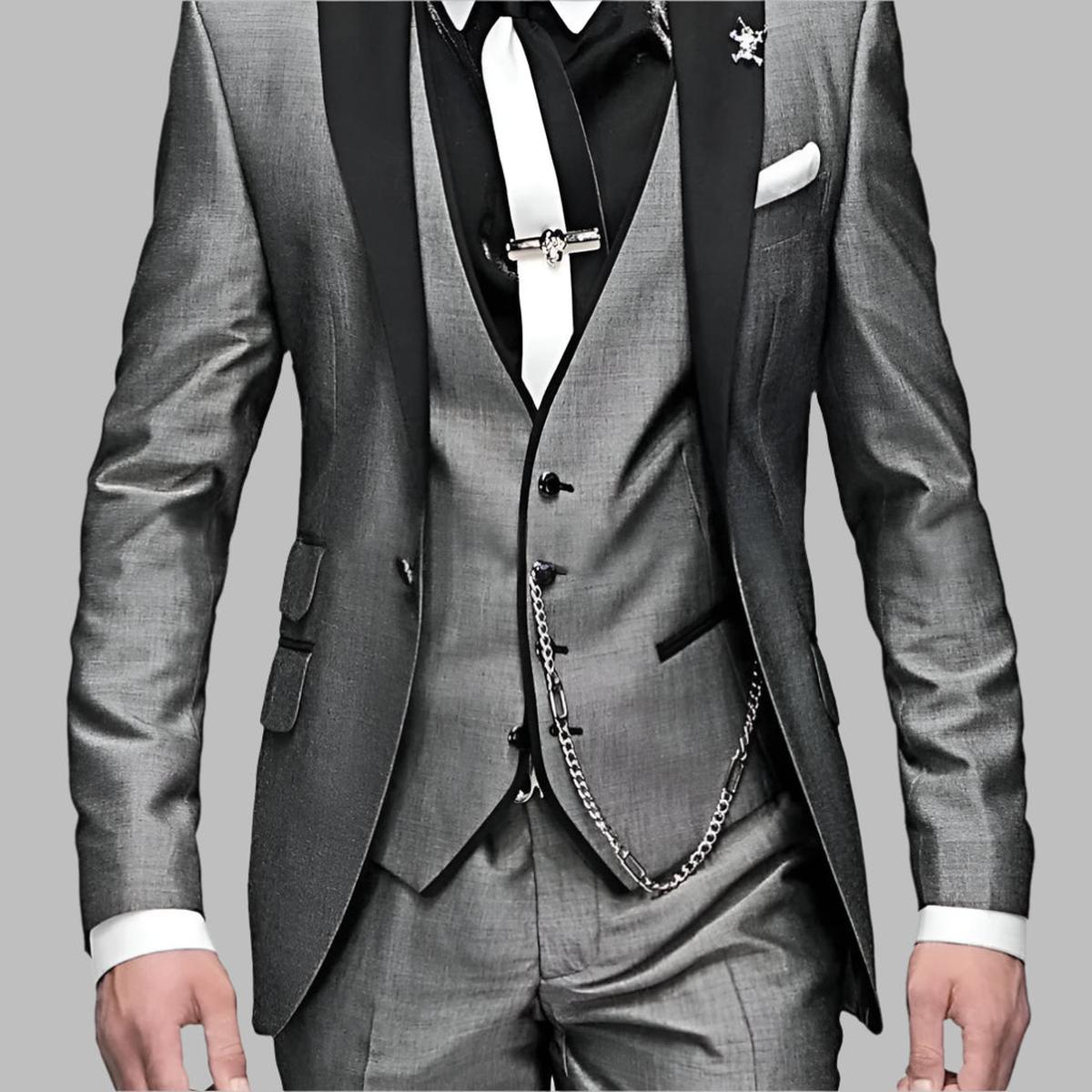 Men's 3 Piece Wedding Suit, Modern Fit Formal Blazer Waistcoat & Trousers Set 5