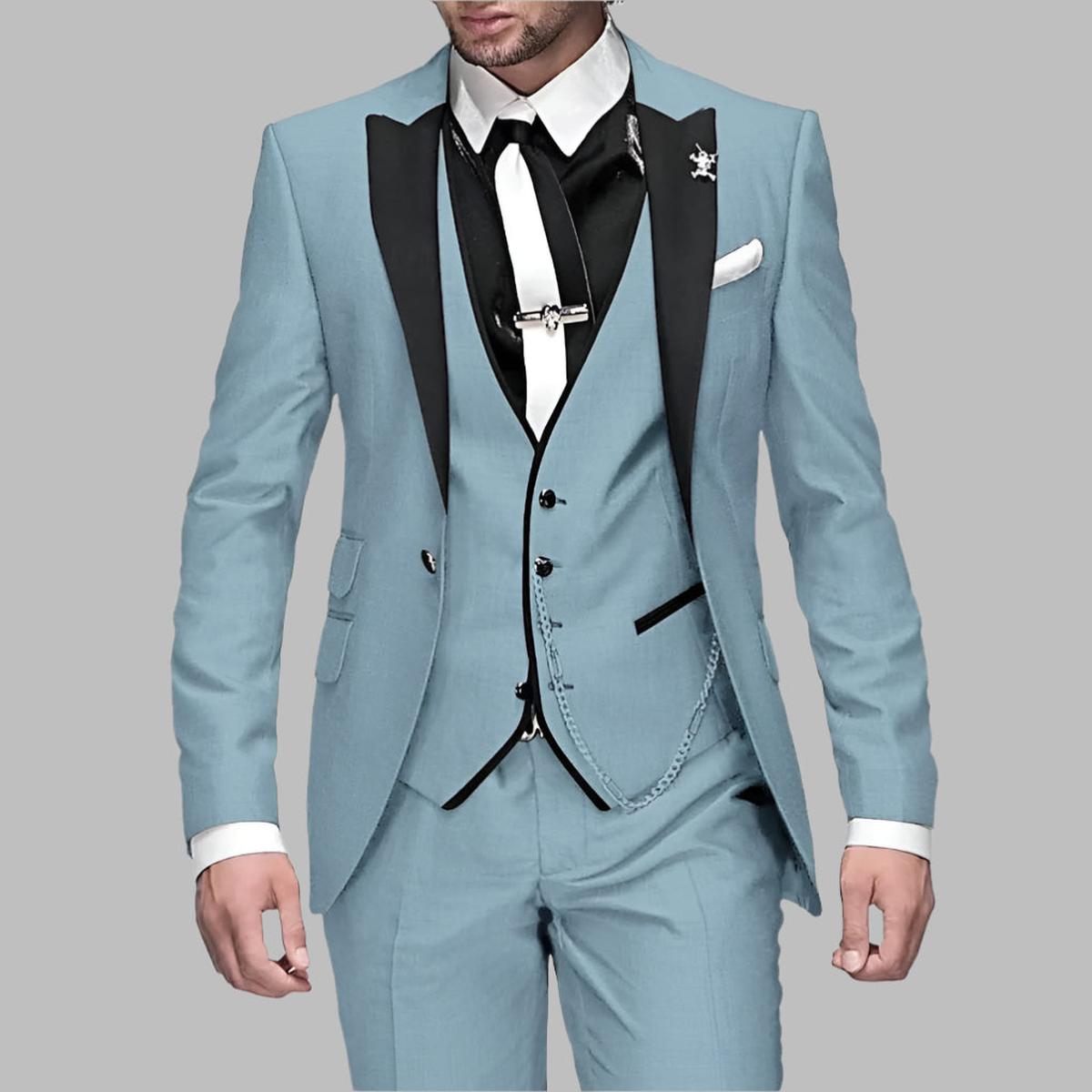 Men's 3 Piece Wedding Suit, Modern Fit Formal Blazer Waistcoat & Trousers Set 6