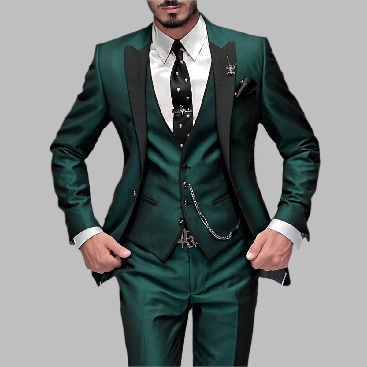 Men's 3 Piece Wedding Suit, Modern Fit Formal Blazer Waistcoat & Trousers Set 1