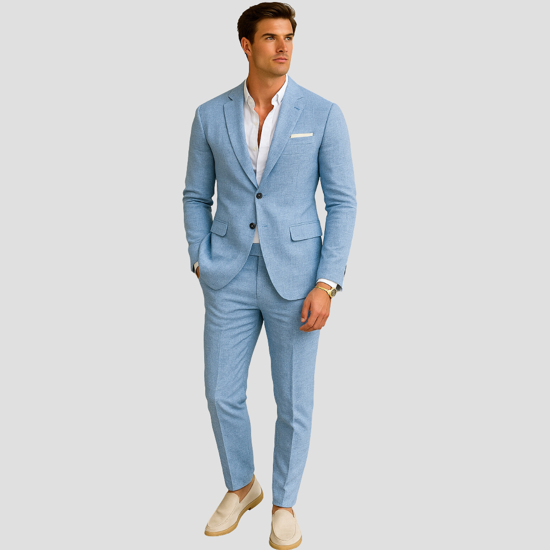 Men's 2 Button Spring Suit, Slim Fit Tailored Blazer & Trousers Set for Weddings 2