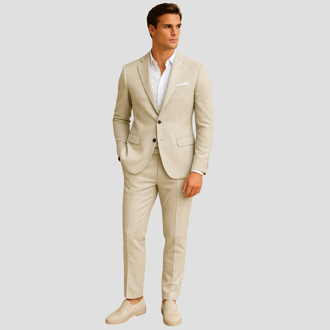 Men's 2 Button Spring Suit, Slim Fit Tailored Blazer & Trousers Set for Weddings 1