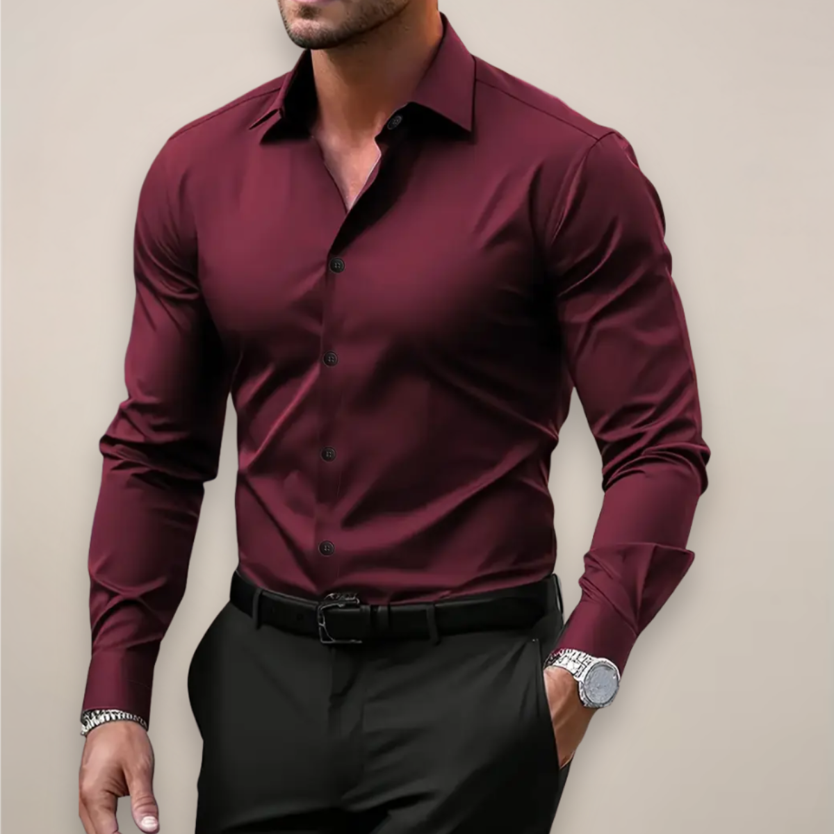 Men's Slim Fit Long Sleeve Shirt, Smart Casual Button-Up Spring Shirt for Work & Events 4