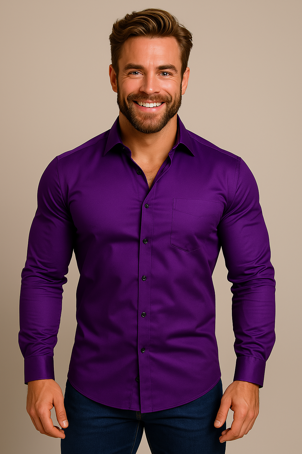 Men's Long Sleeve Shirt, Slim Fit Classic Collar Smart Casual Spring Button-Up Shirt 7